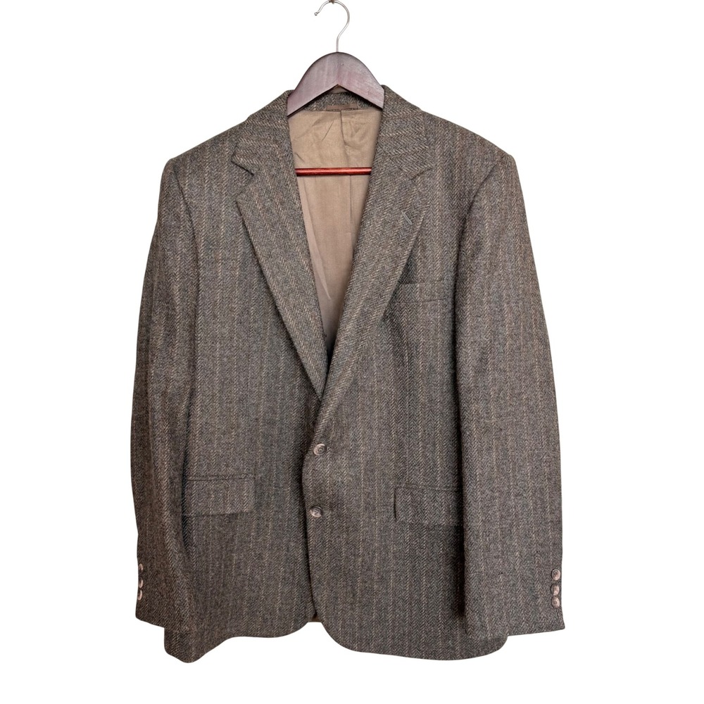 Imperial by Haggar Men 42 Brown Herringbone Tweed Wool Blazer Sport Coat Vintage